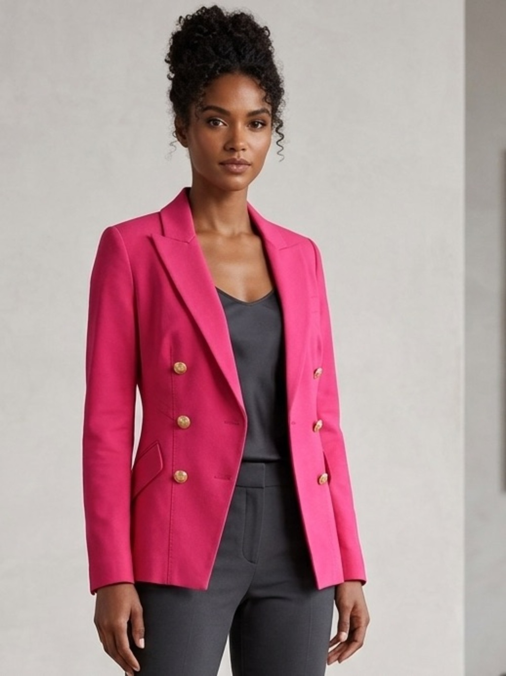 Derek Lam 10 Crosby Hot Pink Double-Breasted Blazer with Gold Buttons